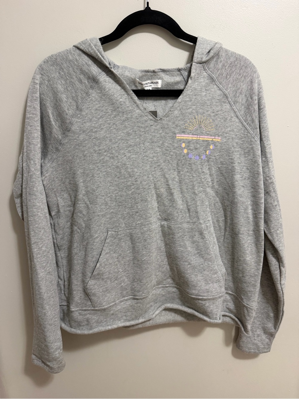 Grayson Threads NWT Grey V-Neck Cropped Hoodie Sweatshirt Shine Your Light M
